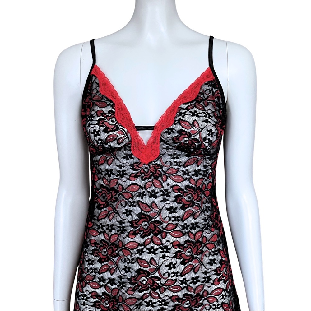 Gothic Black Red Sheer Lace Slip Dress. Small. Coquette Trashy2K Goth Lingerie - Picture 7 of 8